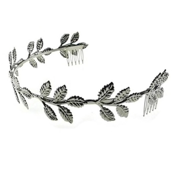 SILVER Metal Leaf Athena Greek Headband - Picture 1 of 5